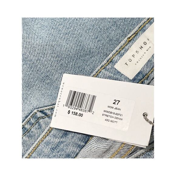Topshop Premium Mom Jeans High Rise‎ High Waisted Light Wash Denim Blue 32 x 32 - Picture 9 of 15